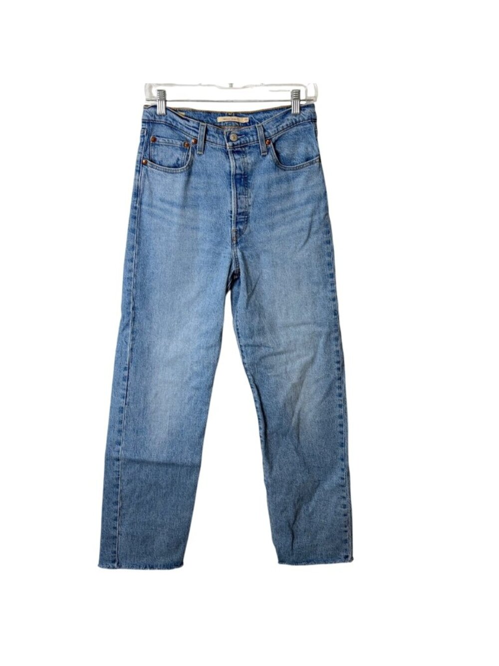 Levis Womens Size 29 Rib-Cage Straight Jeans High-Waisted Light Wash Raw Hem - Picture 1 of 10